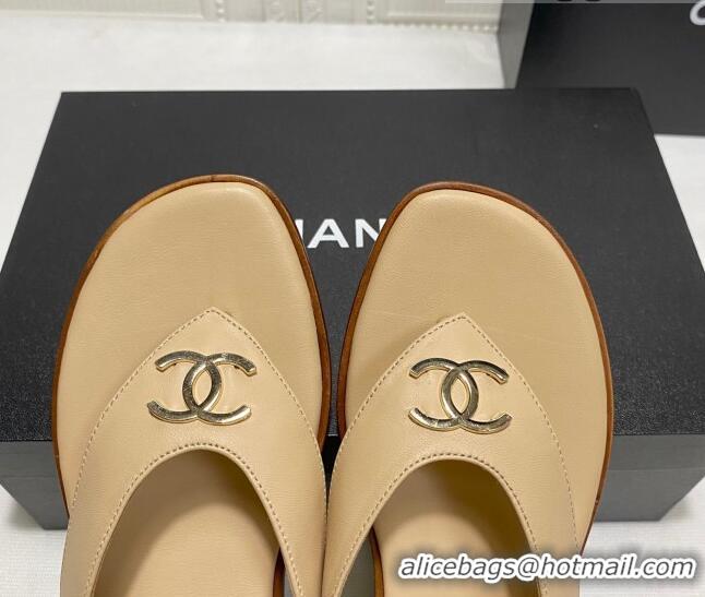 Most Popular Chanel Lambskin Flat Thong Slide Sandal 070926 Beige