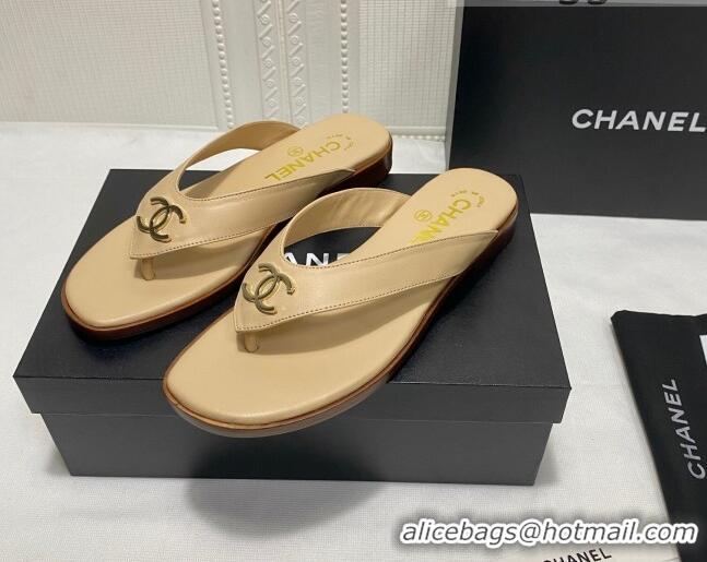 Most Popular Chanel Lambskin Flat Thong Slide Sandal 070926 Beige