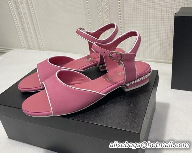 Best Luxury Chanel Matte Velvet Calfskin Chain Sandals 2cm G37172 Pink 2021