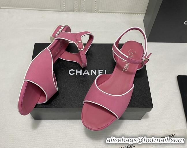 Best Luxury Chanel Matte Velvet Calfskin Chain Sandals 2cm G37172 Pink 2021