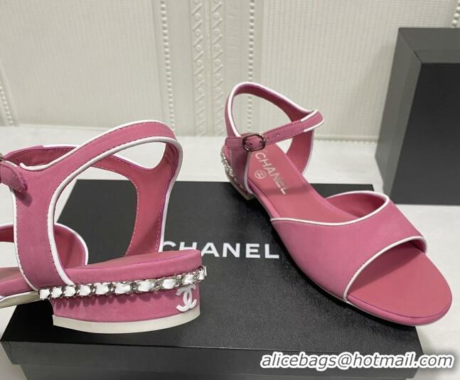 Best Luxury Chanel Matte Velvet Calfskin Chain Sandals 2cm G37172 Pink 2021