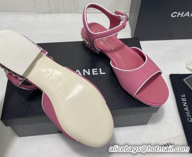 Best Luxury Chanel Matte Velvet Calfskin Chain Sandals 2cm G37172 Pink 2021