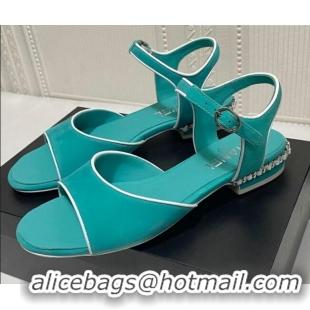 Good Quality Chanel Matte Velvet Calfskin Chain Sandals 2cm G37172 Green 2021