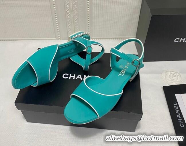 Good Quality Chanel Matte Velvet Calfskin Chain Sandals 2cm G37172 Green 2021