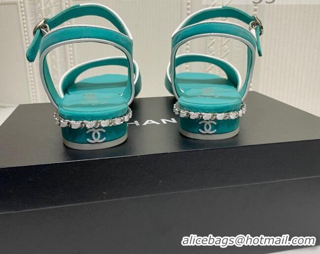 Good Quality Chanel Matte Velvet Calfskin Chain Sandals 2cm G37172 Green 2021