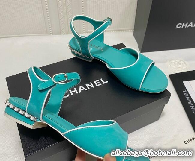 Good Quality Chanel Matte Velvet Calfskin Chain Sandals 2cm G37172 Green 2021