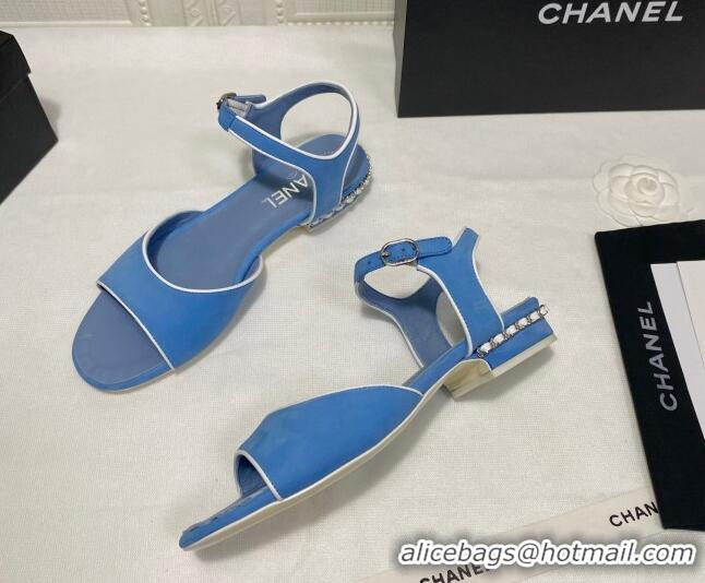 Top Quality Chanel Matte Velvet Calfskin Chain Sandals 2cm G37172 Blue 2021