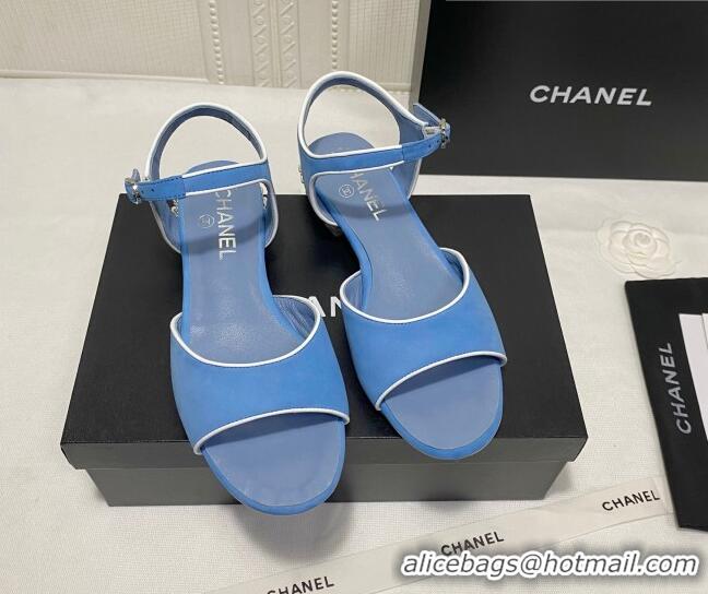 Top Quality Chanel Matte Velvet Calfskin Chain Sandals 2cm G37172 Blue 2021