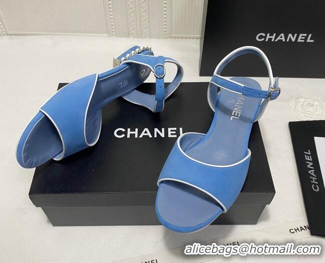 Top Quality Chanel Matte Velvet Calfskin Chain Sandals 2cm G37172 Blue 2021