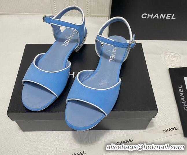 Top Quality Chanel Matte Velvet Calfskin Chain Sandals 2cm G37172 Blue 2021