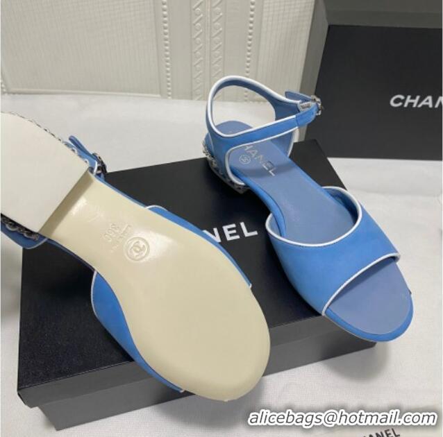 Top Quality Chanel Matte Velvet Calfskin Chain Sandals 2cm G37172 Blue 2021