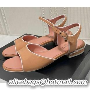 Super Quality Chanel Matte Velvet Calfskin Chain Sandals 2cm G37172 Camel Brown