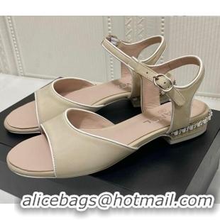 Popular Chanel Matte Velvet Calfskin Chain Sandals 2cm G37172 Beige 2021