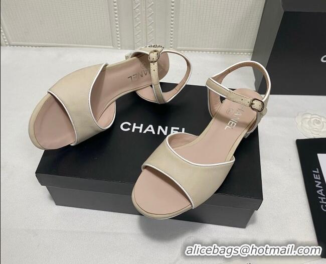 Popular Chanel Matte Velvet Calfskin Chain Sandals 2cm G37172 Beige 2021