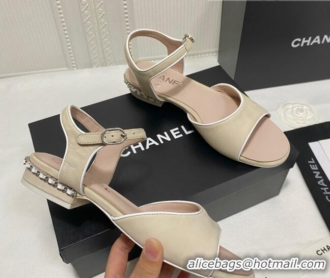 Popular Chanel Matte Velvet Calfskin Chain Sandals 2cm G37172 Beige 2021