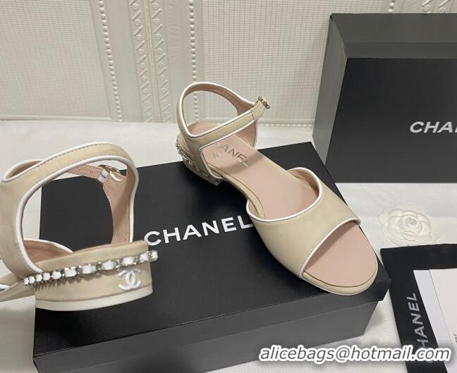 Popular Chanel Matte Velvet Calfskin Chain Sandals 2cm G37172 Beige 2021