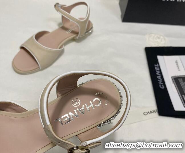 Popular Chanel Matte Velvet Calfskin Chain Sandals 2cm G37172 Beige 2021