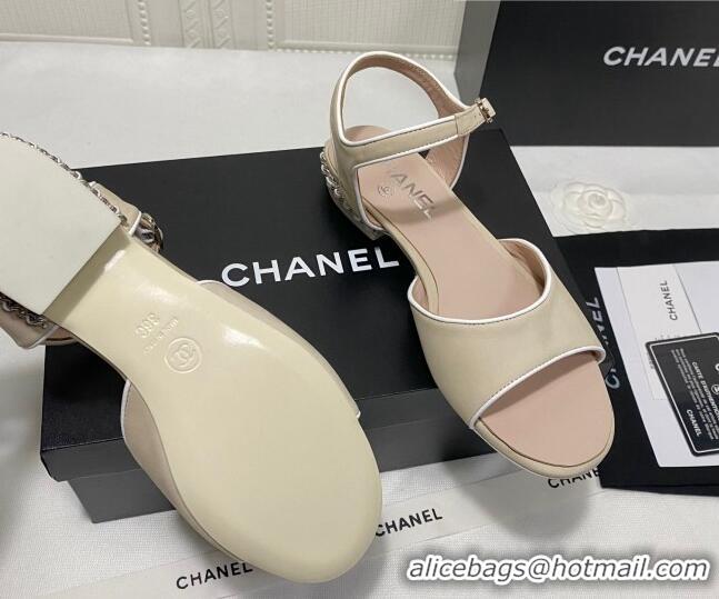 Popular Chanel Matte Velvet Calfskin Chain Sandals 2cm G37172 Beige 2021