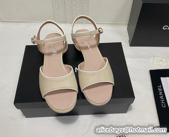 Popular Chanel Matte Velvet Calfskin Chain Sandals 2cm G37172 Beige 2021