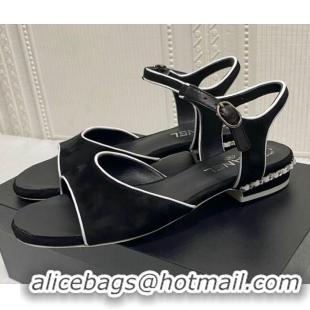 Fashion Chanel Matte Velvet Calfskin Chain Sandals 2cm G37172 Black 2021