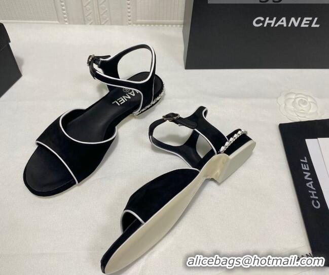 Fashion Chanel Matte Velvet Calfskin Chain Sandals 2cm G37172 Black 2021