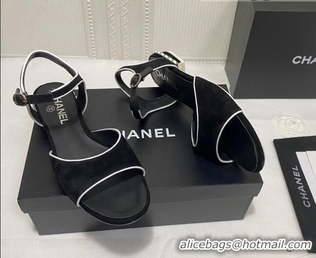 Fashion Chanel Matte Velvet Calfskin Chain Sandals 2cm G37172 Black 2021