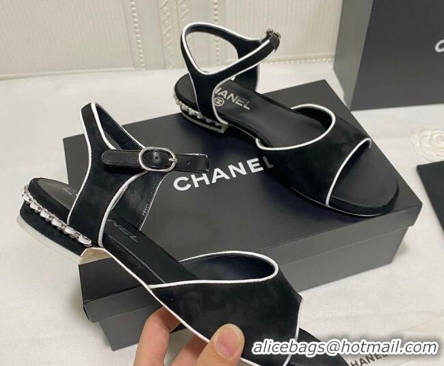 Fashion Chanel Matte Velvet Calfskin Chain Sandals 2cm G37172 Black 2021