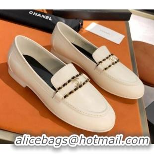 Custom Chanel Calfskin CC Chain Loafers 071210 White 2021