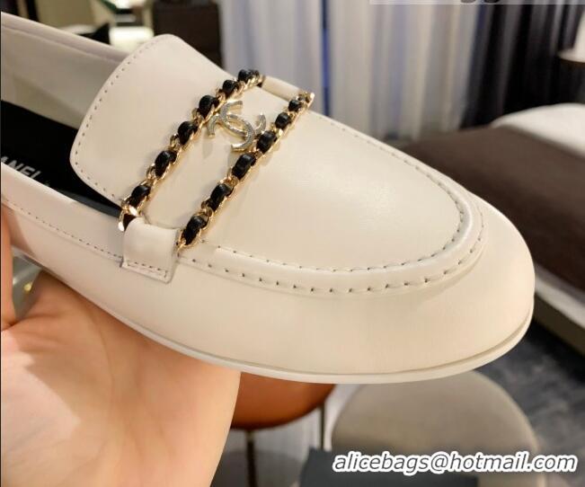 Custom Chanel Calfskin CC Chain Loafers 071210 White 2021