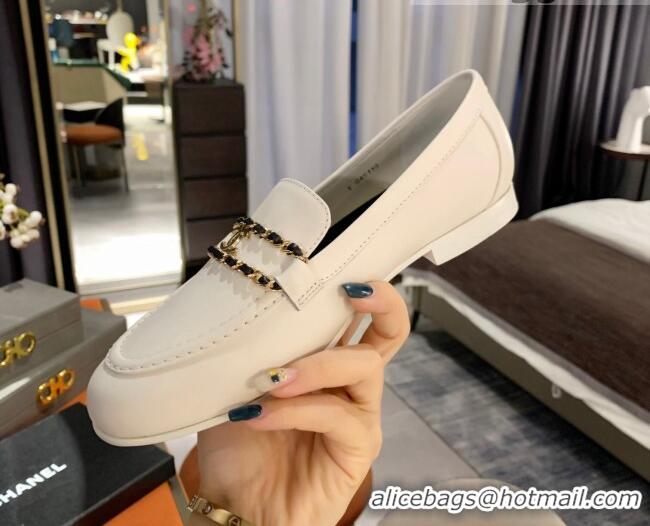 Custom Chanel Calfskin CC Chain Loafers 071210 White 2021