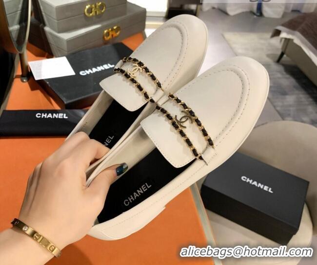 Custom Chanel Calfskin CC Chain Loafers 071210 White 2021