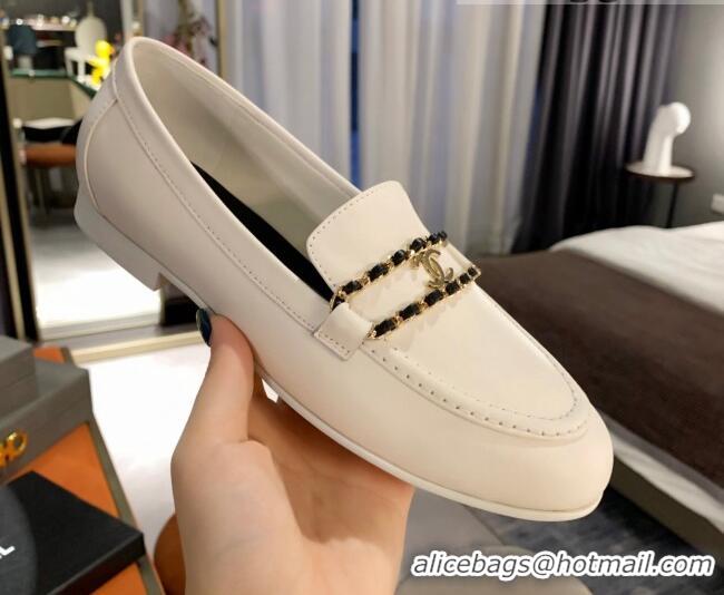 Custom Chanel Calfskin CC Chain Loafers 071210 White 2021