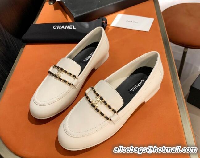 Custom Chanel Calfskin CC Chain Loafers 071210 White 2021