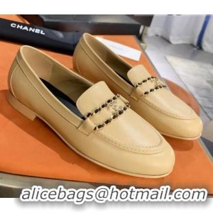 Top Quality Chanel Calfskin CC Chain Loafers 071211 Beige 2021 