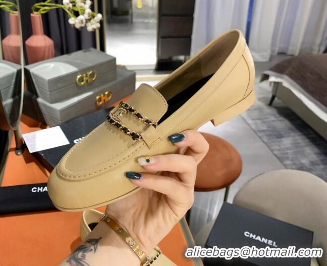 Top Quality Chanel Calfskin CC Chain Loafers 071211 Beige 2021 