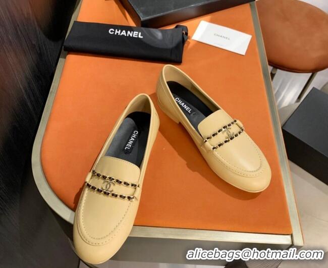 Top Quality Chanel Calfskin CC Chain Loafers 071211 Beige 2021 