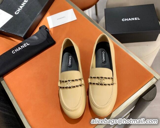 Top Quality Chanel Calfskin CC Chain Loafers 071211 Beige 2021 