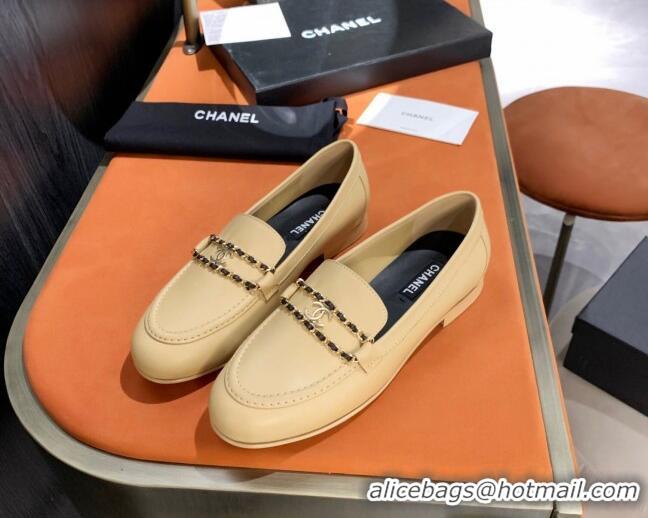 Top Quality Chanel Calfskin CC Chain Loafers 071211 Beige 2021 