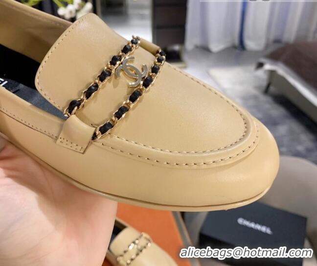 Top Quality Chanel Calfskin CC Chain Loafers 071211 Beige 2021 