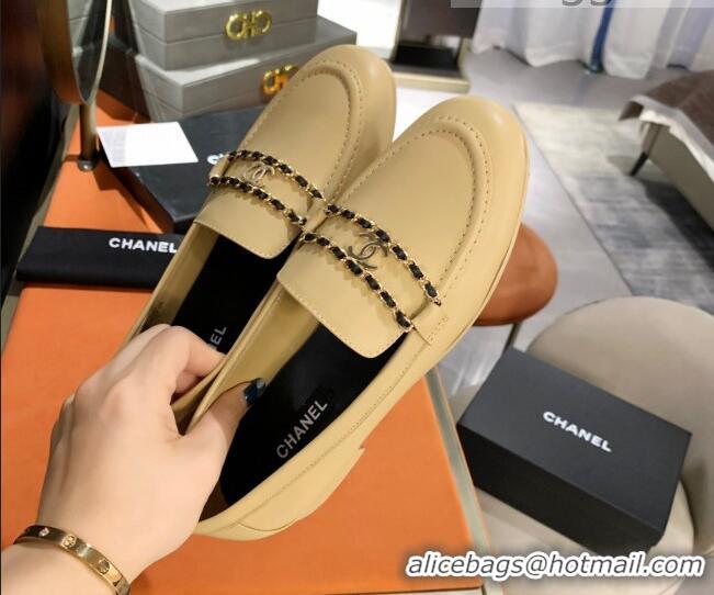 Top Quality Chanel Calfskin CC Chain Loafers 071211 Beige 2021 