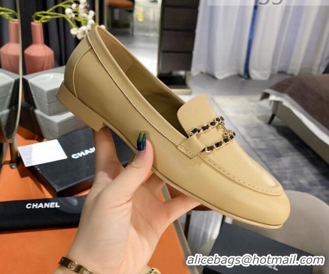 Top Quality Chanel Calfskin CC Chain Loafers 071211 Beige 2021 