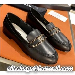 Super Quality Chanel Calfskin CC Chain Loafers 071211 Black 2021 