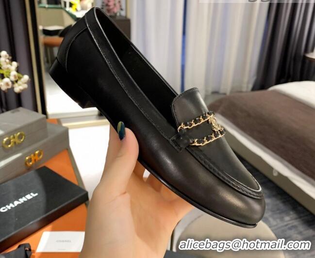 Super Quality Chanel Calfskin CC Chain Loafers 071211 Black 2021 