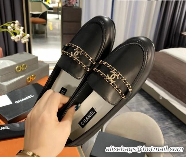 Super Quality Chanel Calfskin CC Chain Loafers 071211 Black 2021 