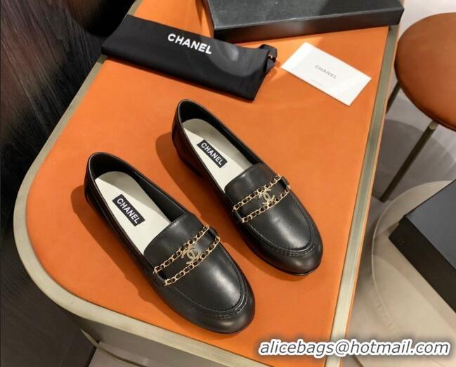 Super Quality Chanel Calfskin CC Chain Loafers 071211 Black 2021 