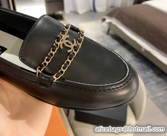 Super Quality Chanel Calfskin CC Chain Loafers 071211 Black 2021 