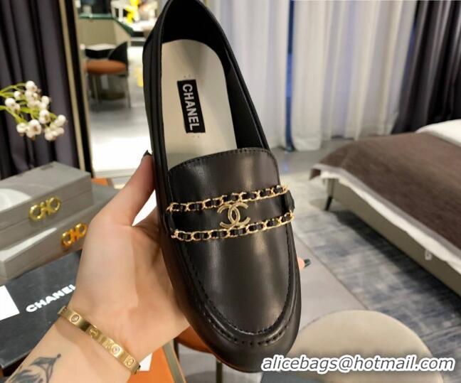 Super Quality Chanel Calfskin CC Chain Loafers 071211 Black 2021 