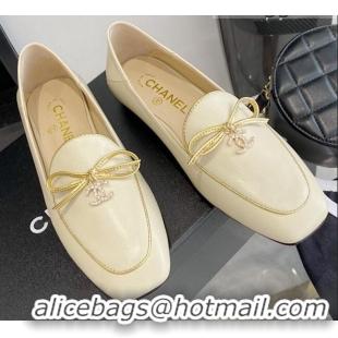 Top Quality Chanel Leather Bow CC Pendant Loafers 071213 White 2021