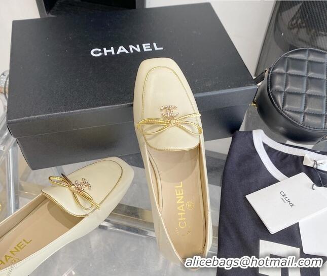 Top Quality Chanel Leather Bow CC Pendant Loafers 071213 White 2021