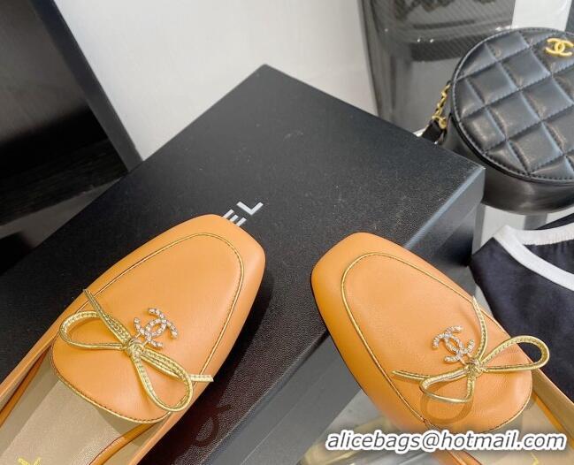 Best Luxury Chanel Leather Bow CC Pendant Loafers 071213 Orange 2021